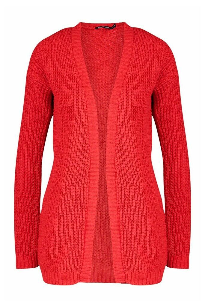 Womens Edge To Edge Waffle Knit Cardigan - Red - M/L, Red
