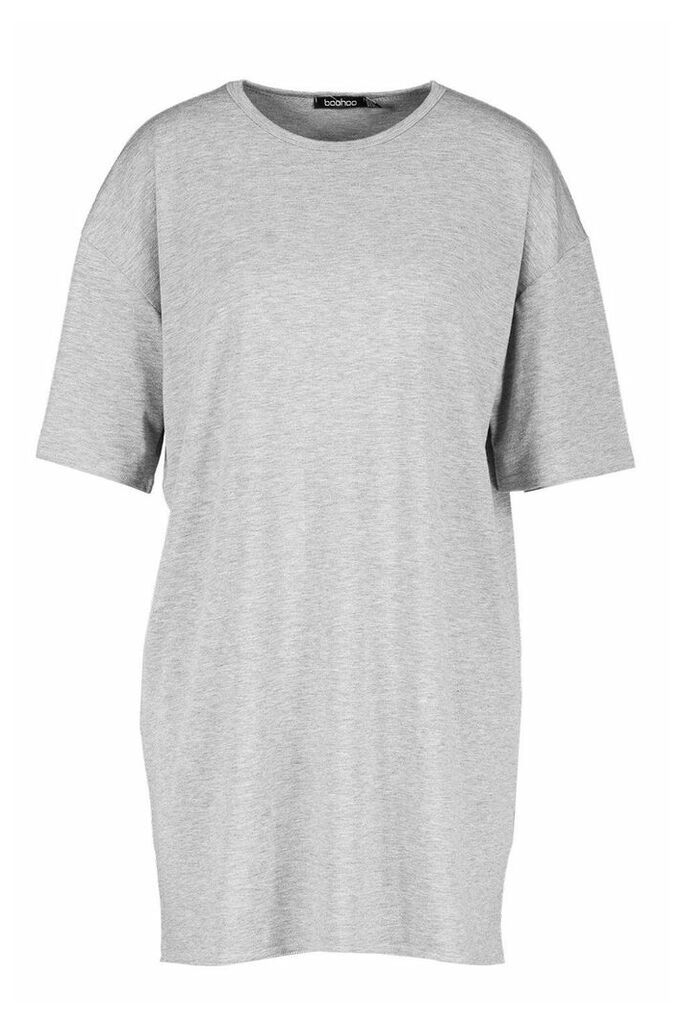 Womens Oversized Crew Neck T-Shirt Dress - Grey - 12, Grey