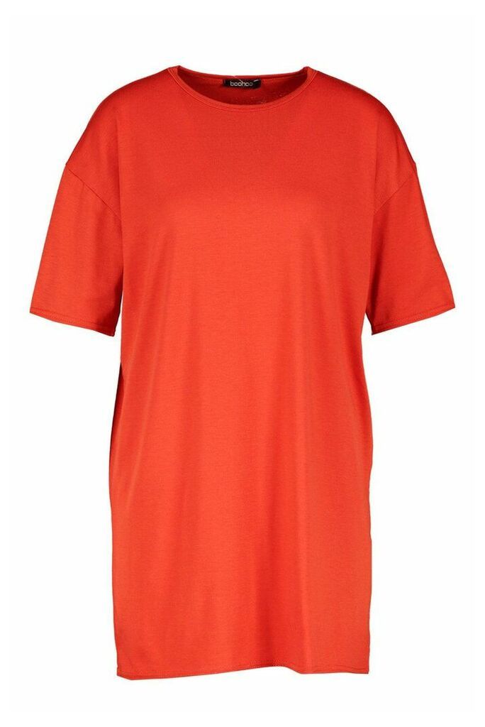 Womens Oversized Crew Neck T-Shirt Dress - Orange - 16, Orange