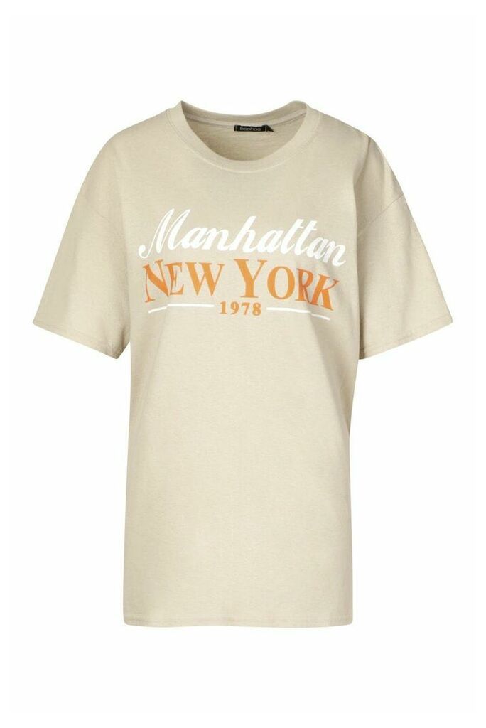 Womens Manhattan New York Slogan T-Shirt - beige - S, Beige
