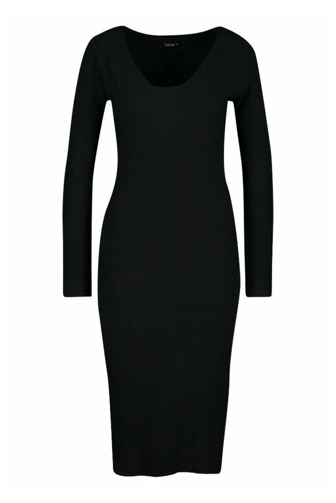 Womens Side Split Knitted Midi Dress - black - L, Black