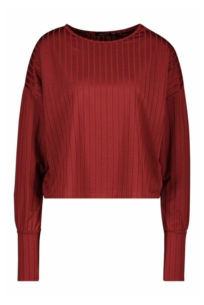 Womens Recycled Wide Rib Deep Cuff Slouch Top - red - 8, Red