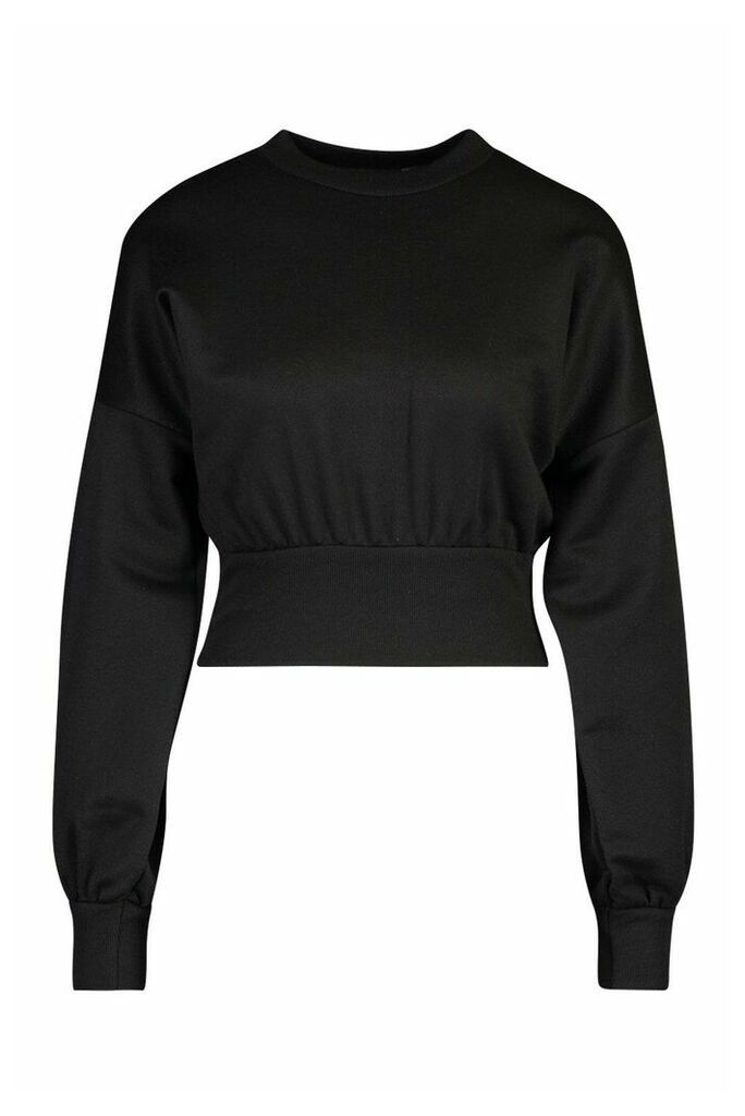 Womens Petite Balloon Sleeve Sweatshirt - Black - 4, Black