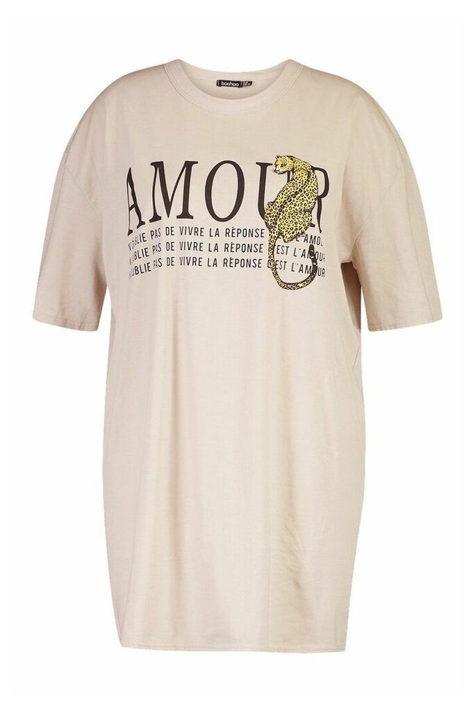 Womens Plus Amour Oversized T-Shirt Dress - beige - 18, Beige