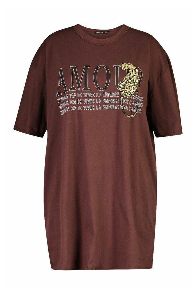 Womens Plus Amour Oversized T-Shirt Dress - brown - 18, Brown