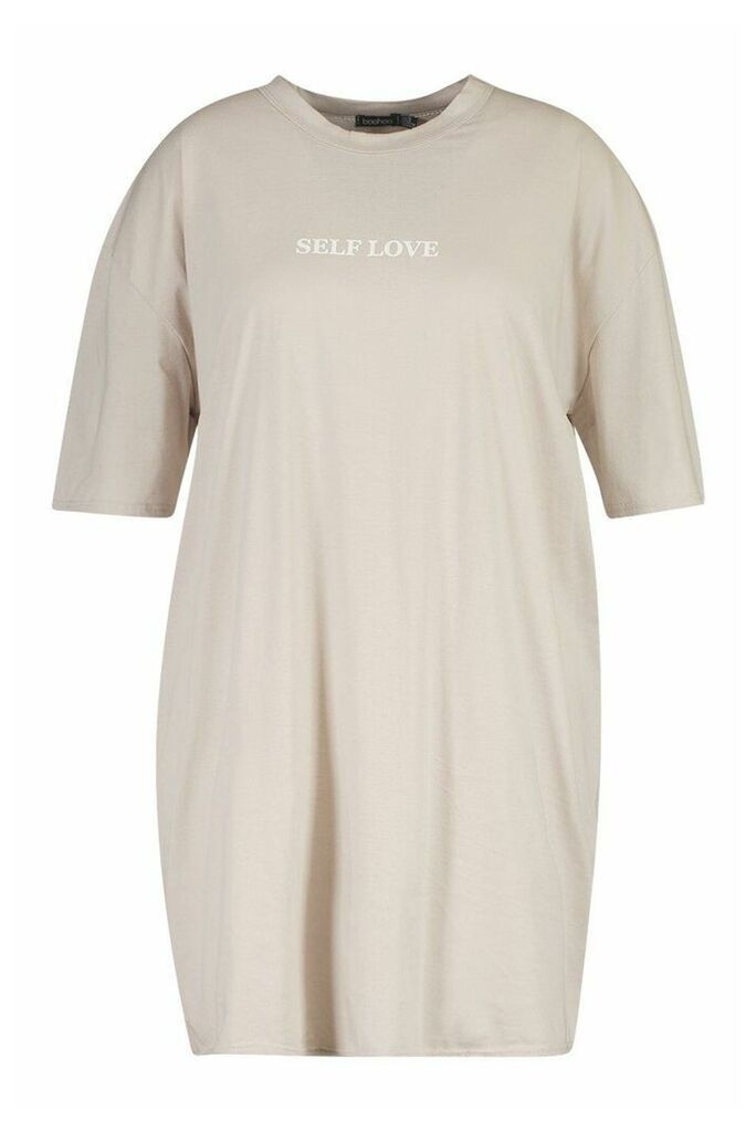 Womens Plus Self Love Oversized T-Shirt Dress - beige - 18, Beige
