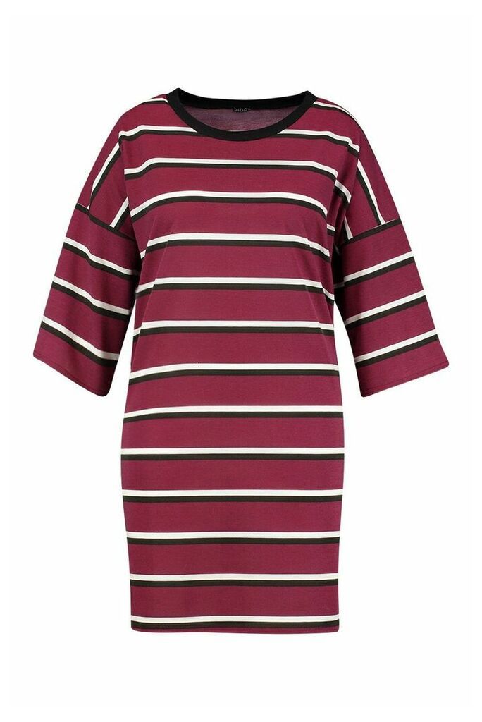 Womens Plus Striped Ringer T-Shirt Dress - red - 20-22, Red