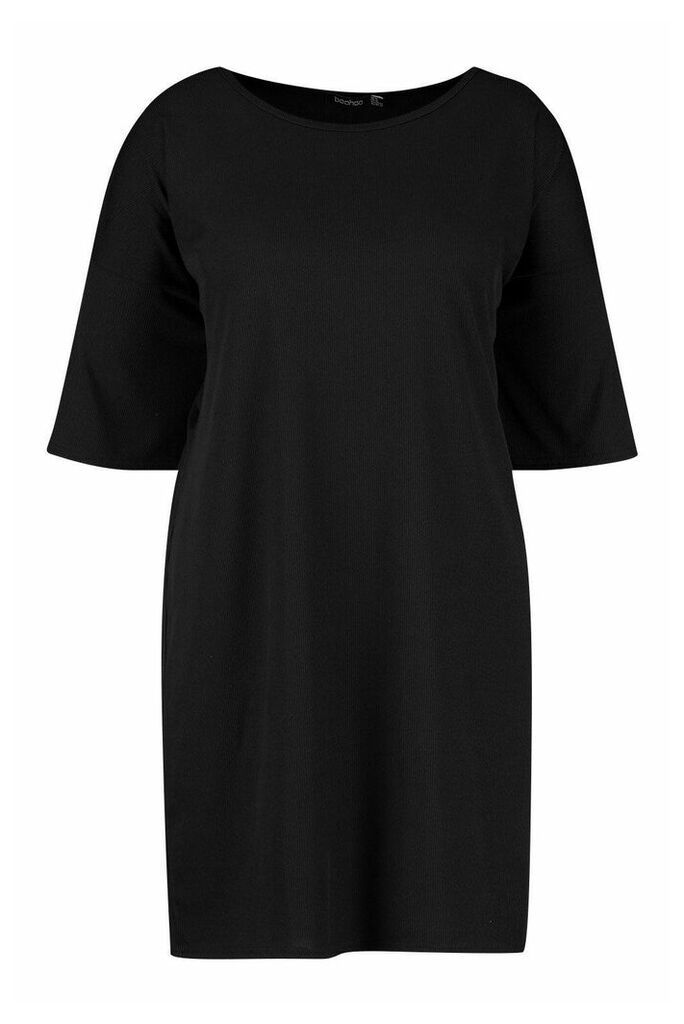Womens Plus Oversized Slouch Rib T-Shirt Dress - black - 18, Black