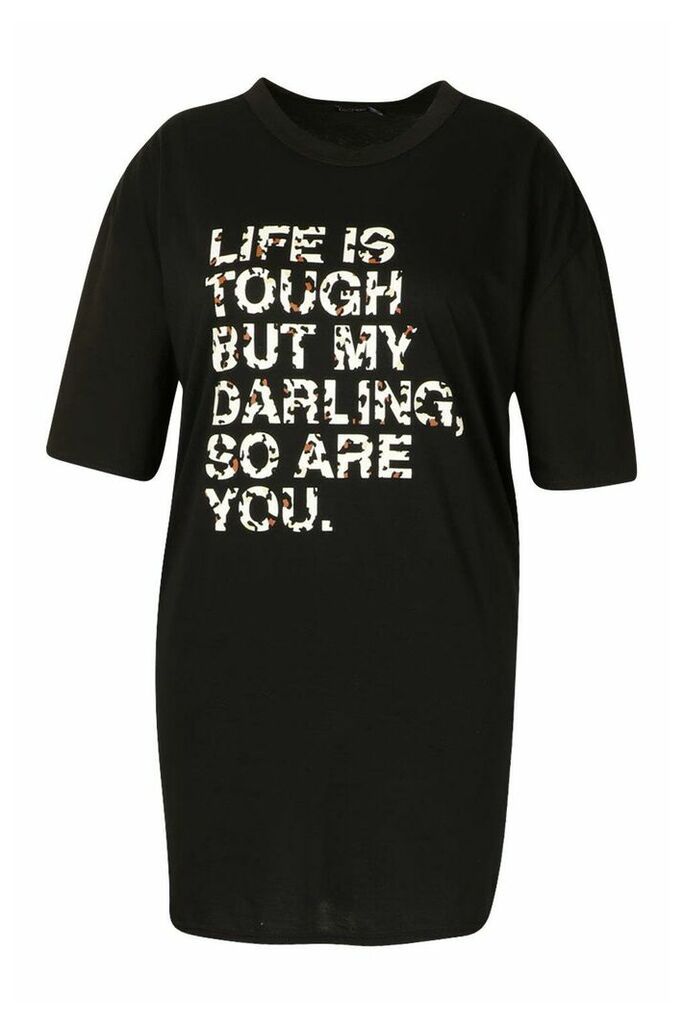 Womens Plus Life Is Tough Oversized T-Shirt Dress - black - 22, Black