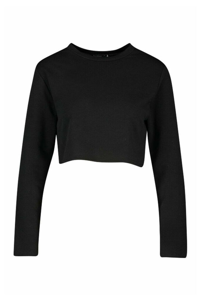 Womens Petite Boxy Crop Long Sleeve T-Shirt - black - 12, Black