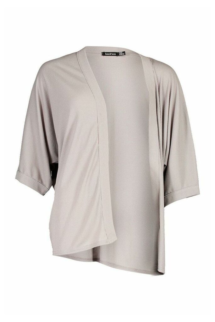 Womens Plus Rib Wide Sleeve Kimono - Grey - 28, Grey