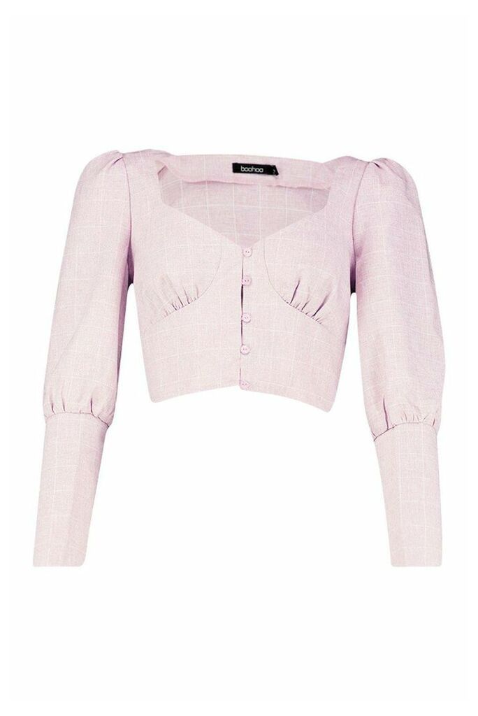 Womens Petite Check Button Detail Deep Cuff Blouse - pink - 14, Pink
