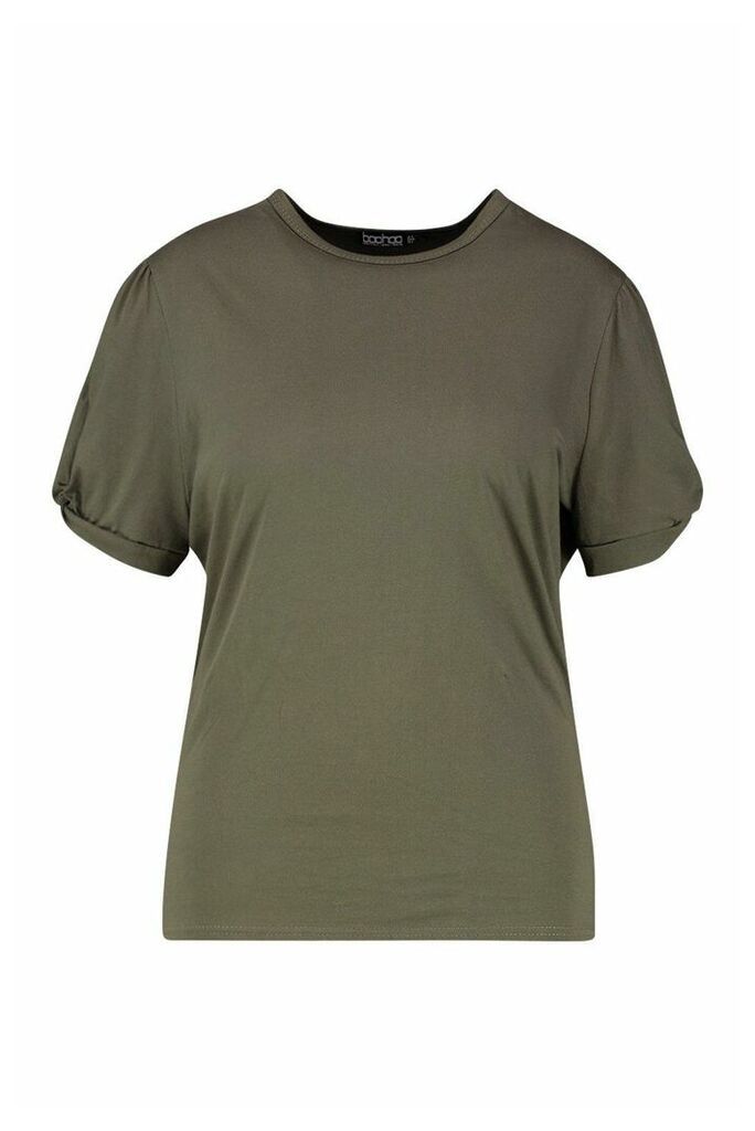 Womens Plus Ruched Knot Puff Sleeve T-Shirt - green - 26, Green