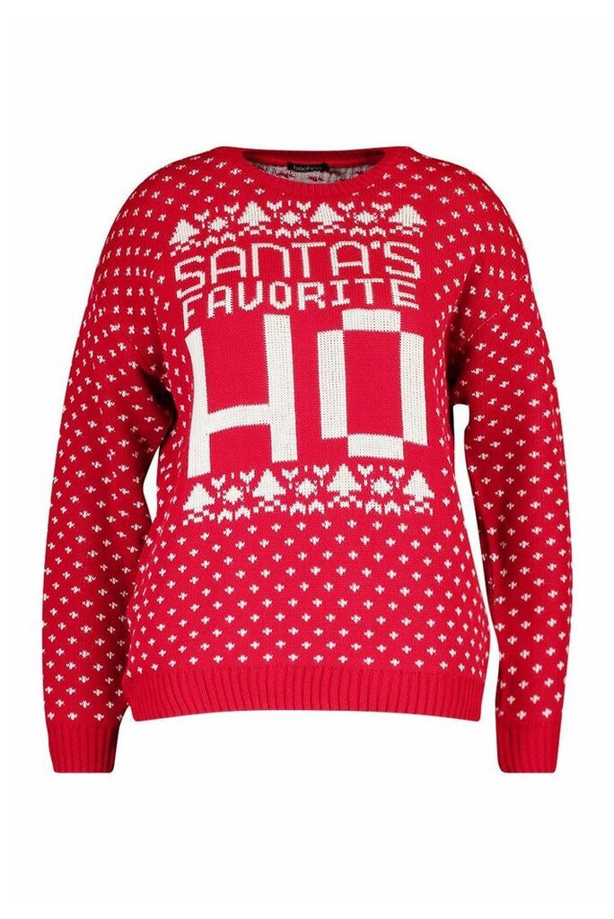 Womens Plus Santas Favourite HO Christmas Jumper - red - 20-22, Red
