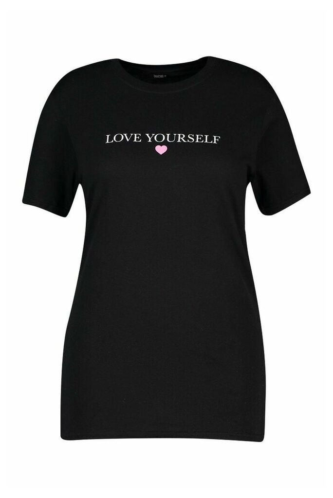 Womens Petite 'Love Yourself' Slogan T-Shirt - black - L, Black
