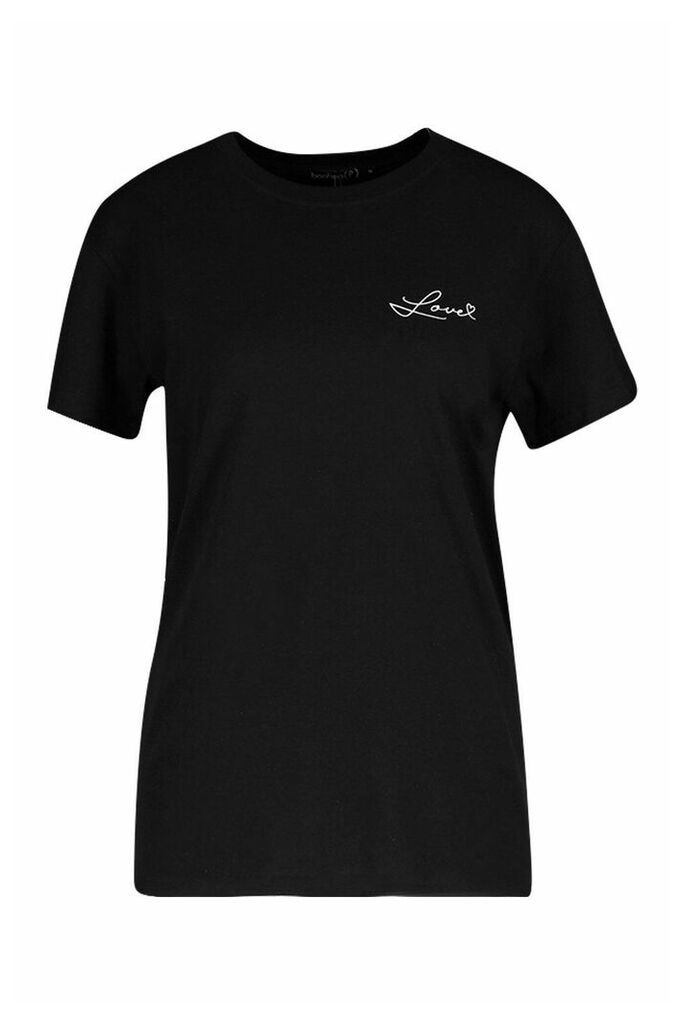 Womens Petite 'Love' Slogan T-Shirt - black - S, Black