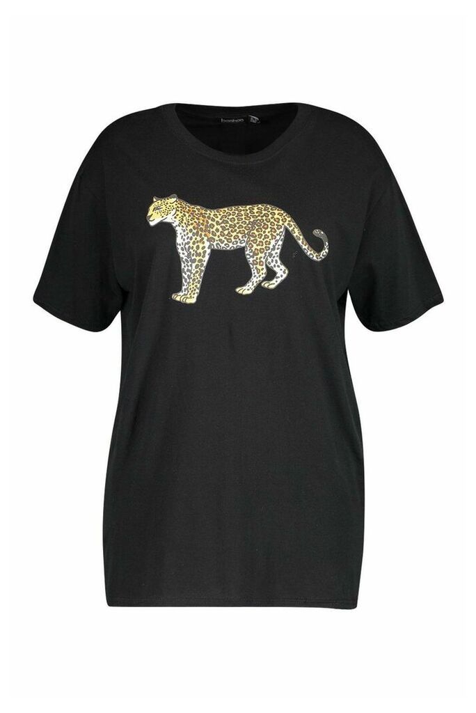 Womens Plus Leopard Graphic T-Shirt - black - 16, Black