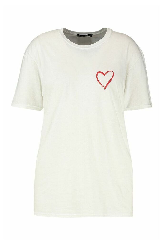 Womens Plus Heart Pocket Print T-Shirt - white - 20, White