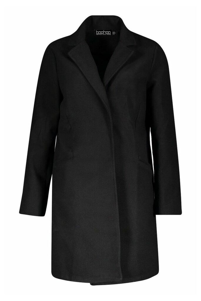 Womens Collared Wool Look Coat - black - 12, Black