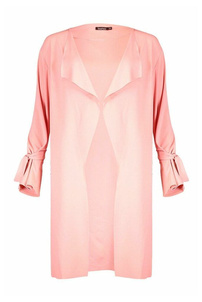 Womens Waterfall Tie Cuff Duster Coat - pink - S/M, Pink