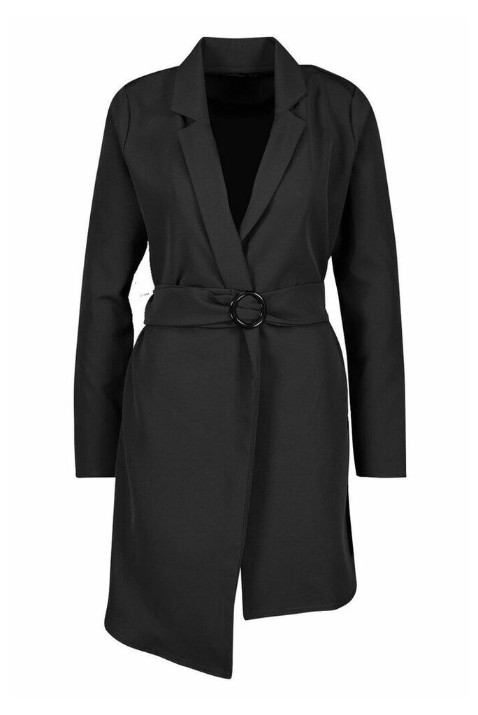 Womens O Ring Belted Duster Coat - black - 12, Black
