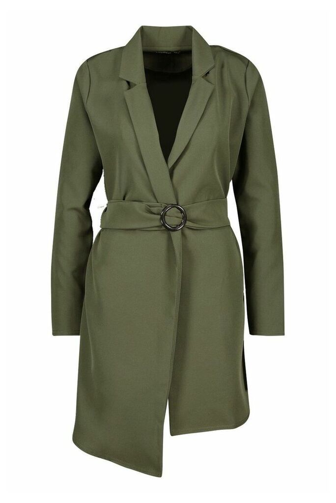 Womens O Ring Belted Duster Coat - green - 12, Green
