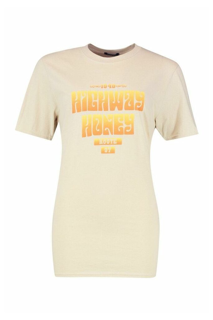 Womens Highway Honey Slogan T-shirt - beige - M, Beige
