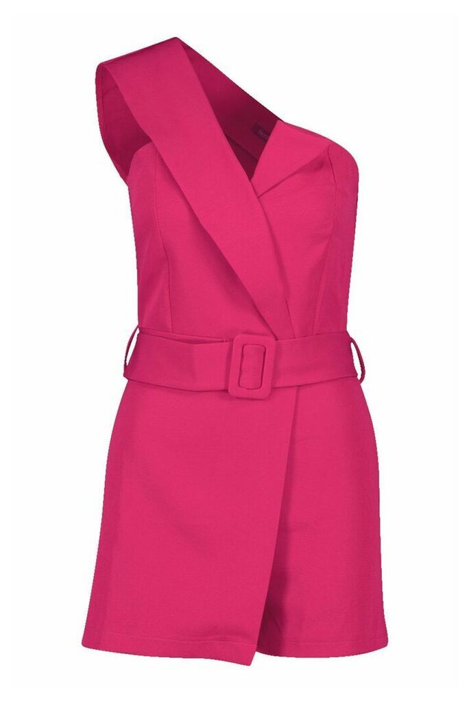Womens Self Belted Strapless Tailored Playsuit - pink - 10, Pink