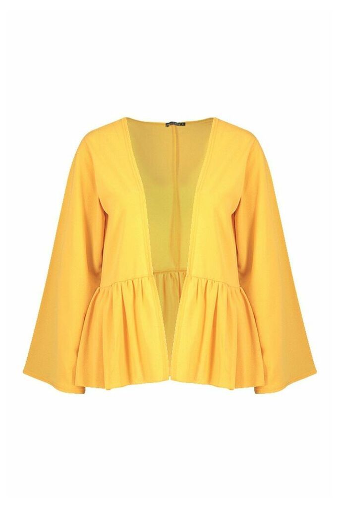 Womens Frill Hem Kimono - yellow - S, Yellow