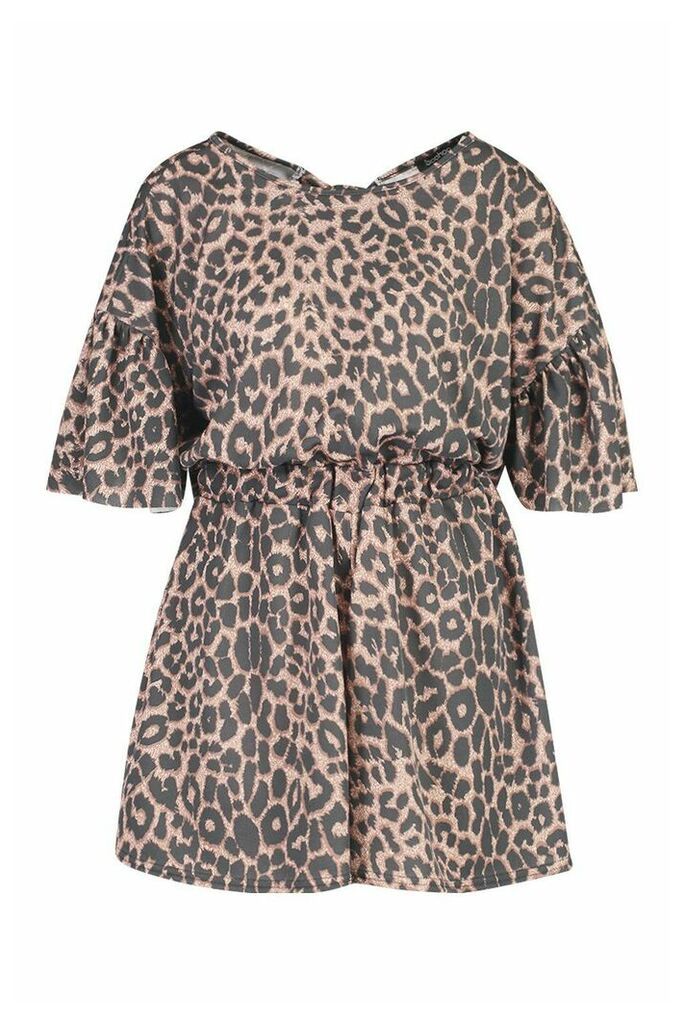 Womens Leopard Open Back Playsuit - multi - 14, Multi