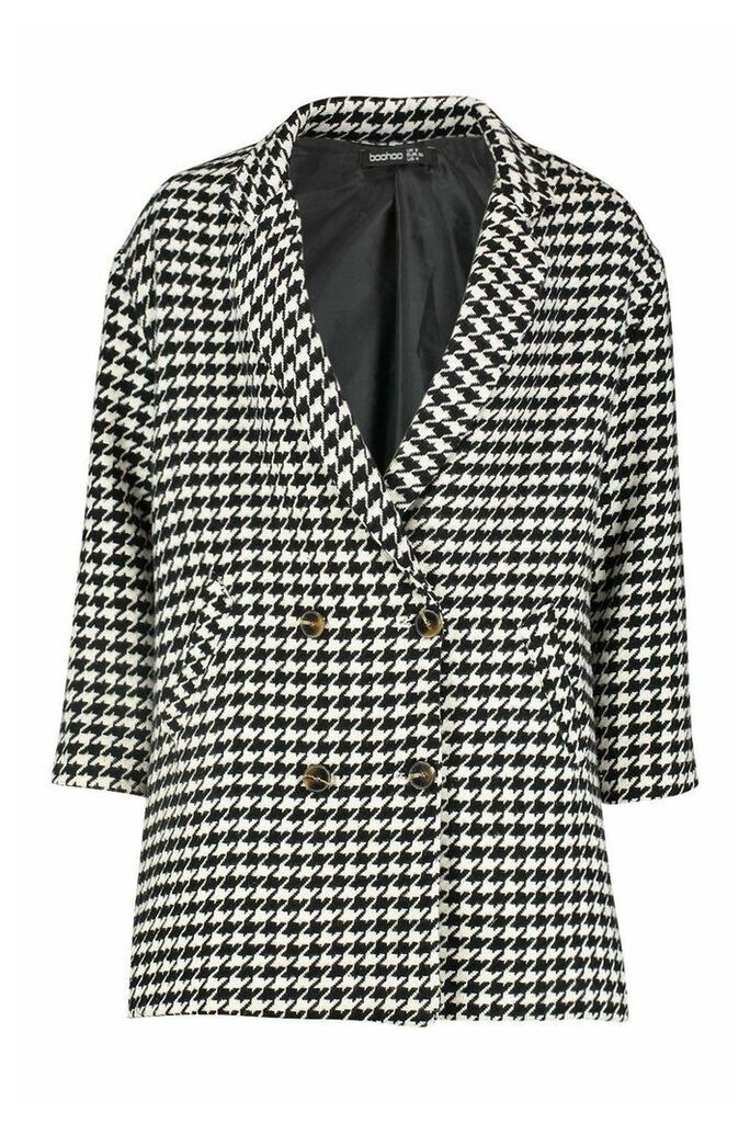 Womens Dogtooth Double Breasted Wool Look Coat - black - 14, Black