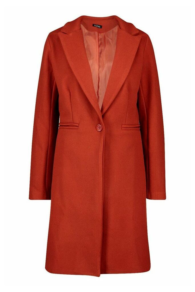 Womens Tailored Wool Look Coat - orange - 8, Orange