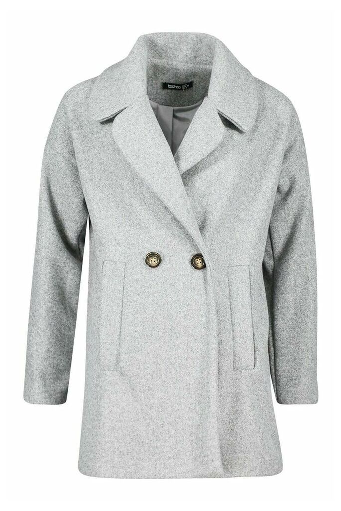 Womens Oversized Collared Wool Look Coat - grey - 12, Grey