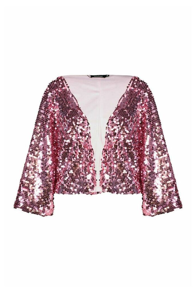 Womens Sequin Crop Jacket - Pink - M, Pink
