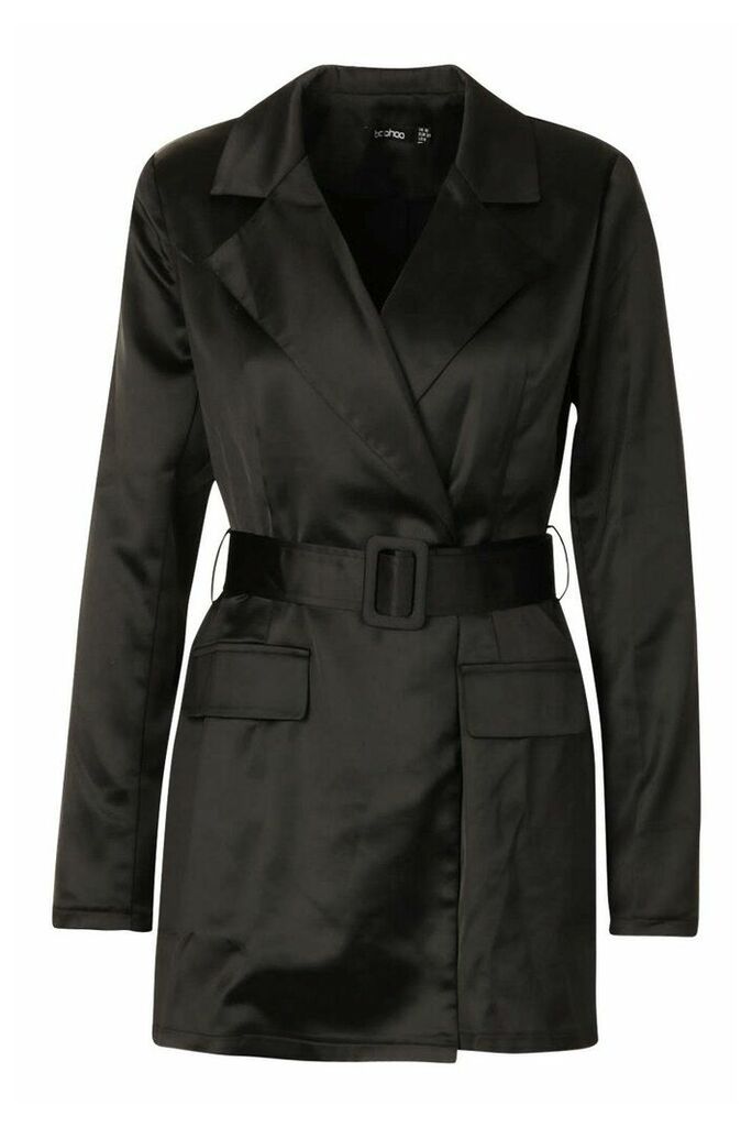 Womens Satin Tailored Wrap Front Blazer Playsuit - Black - 10, Black