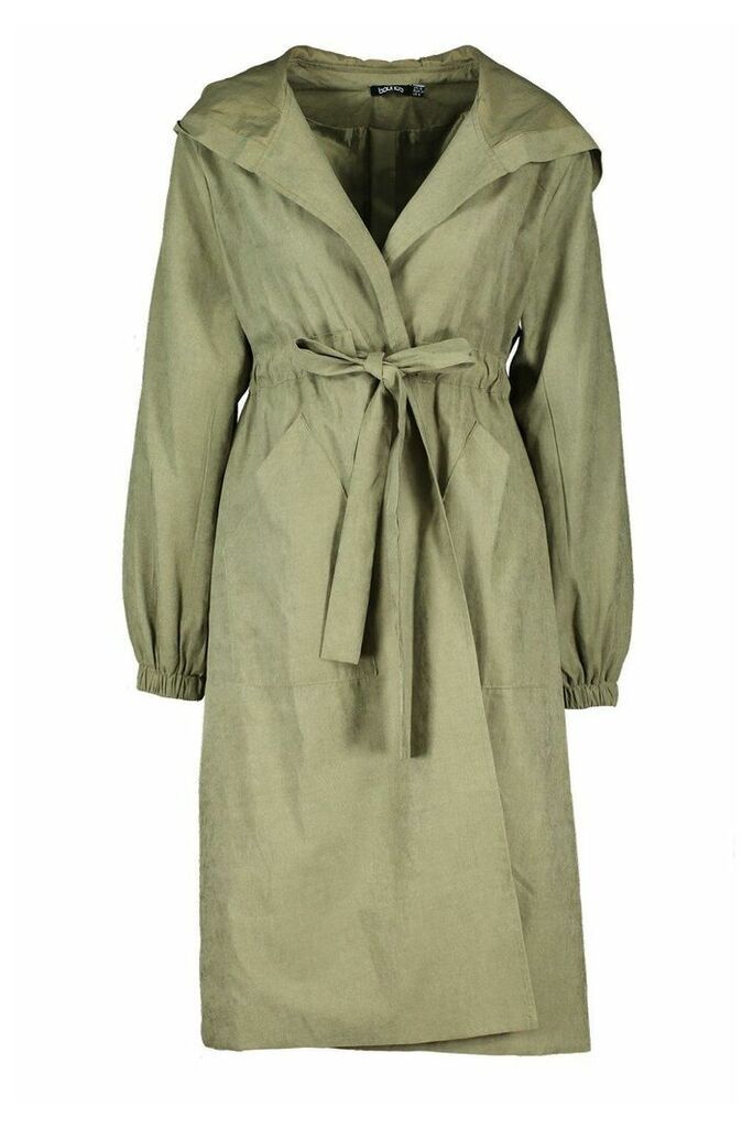 Womens Hooded Belted Trench Coat - Green - 10, Green