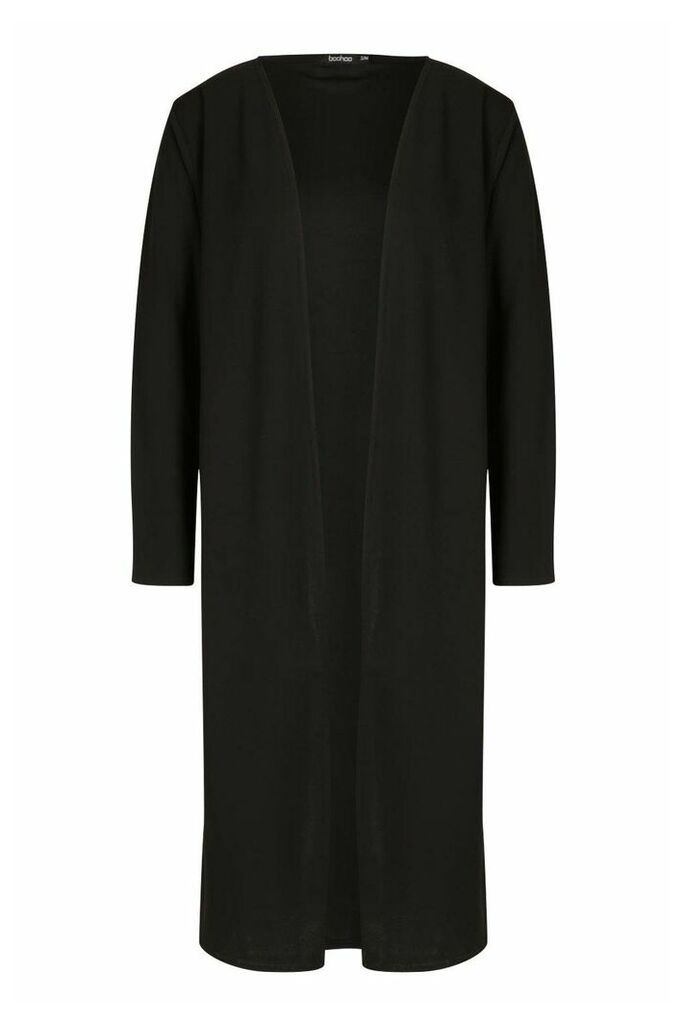 Womens Collarless Duster Coat - black - M/L, Black