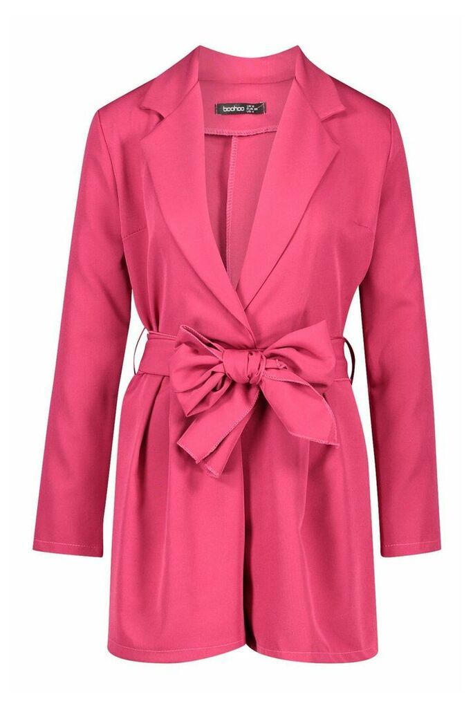 Womens Belted Tailored Playsuit - Pink - 8, Pink
