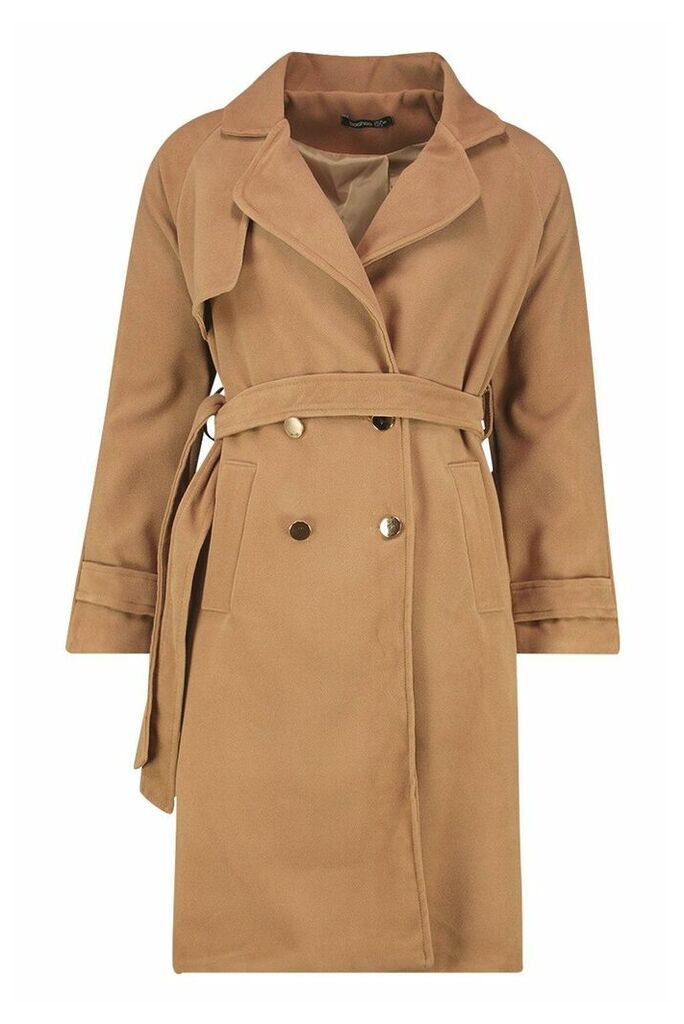 Womens Belted Military Double Breasted Trench Coat - Beige - 14, Beige