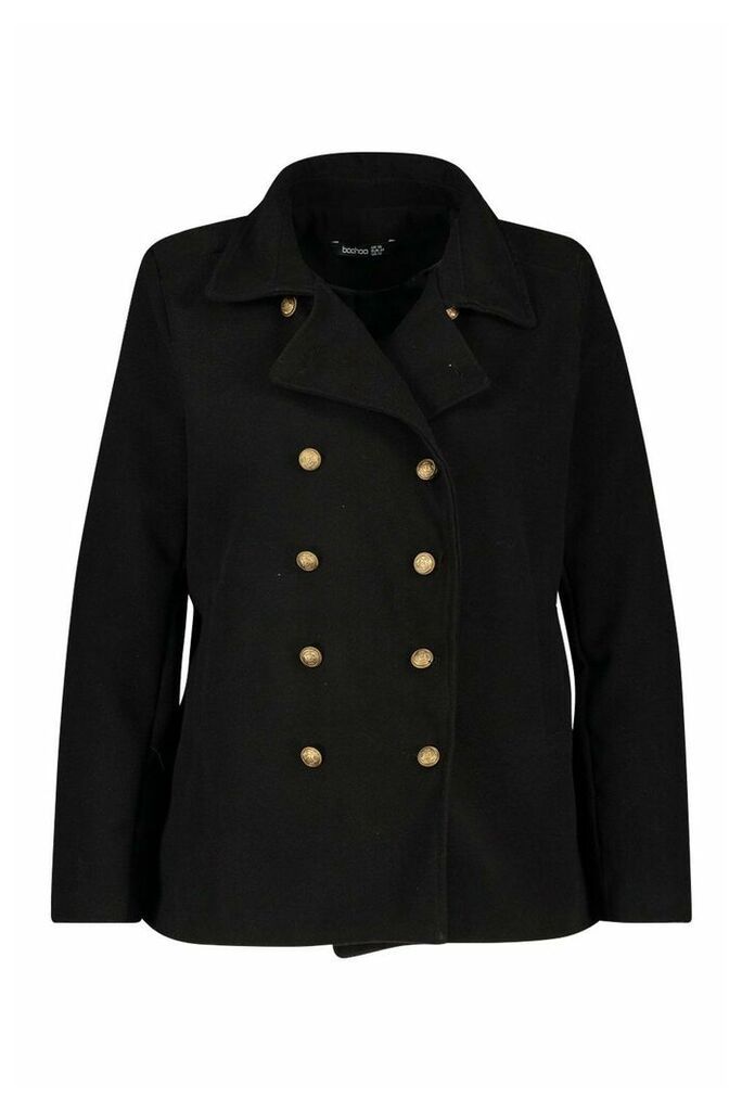 Womens Plus Military Button Detail Crop Coat - black - 20, Black
