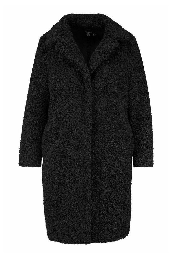 Womens Plus Teddy Faux Fur Longline Coat - black - 18, Black