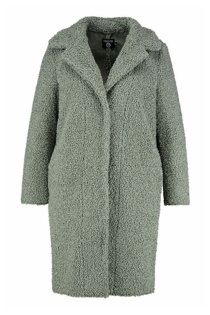 Womens Plus Teddy Faux Fur Longline Coat - green - 18, Green