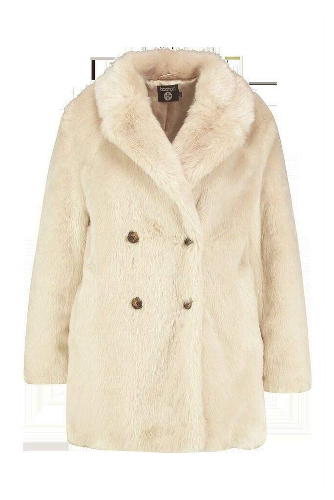 Womens Plus Luxe Double Breasted Faux Fur Coat - beige - 18, Beige