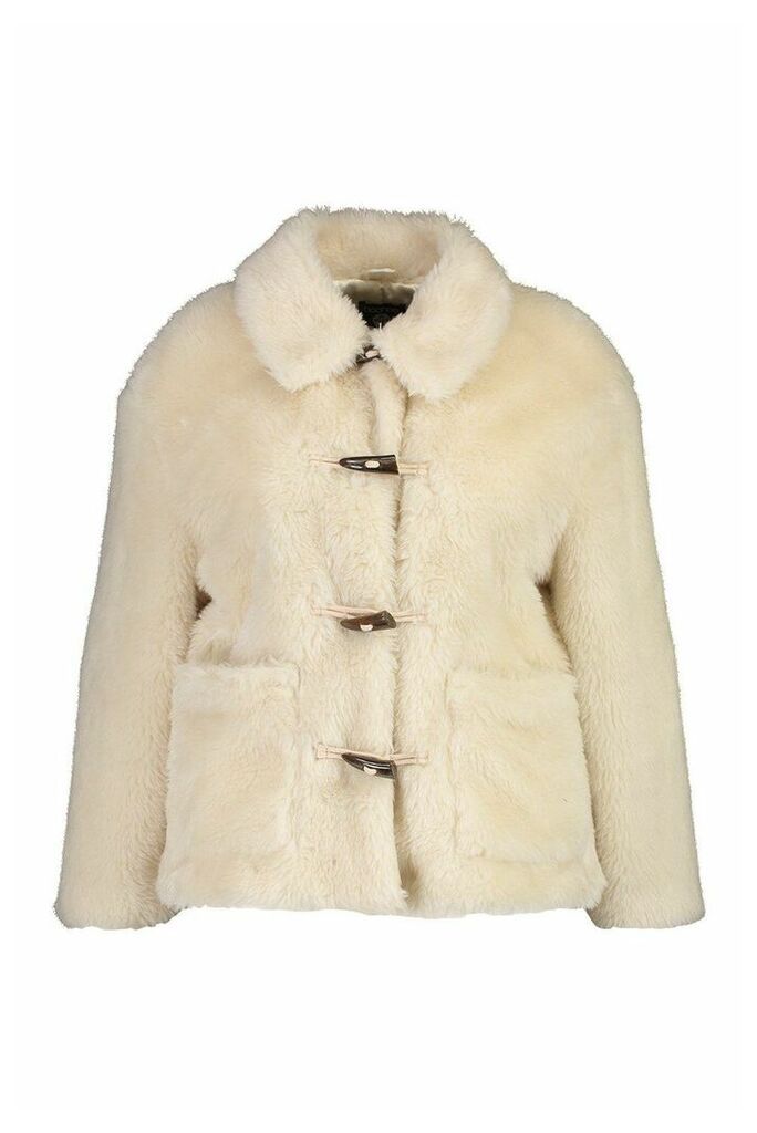 Womens Plus Faux Fur Toggle Detail Pea Coat - white - 20, White