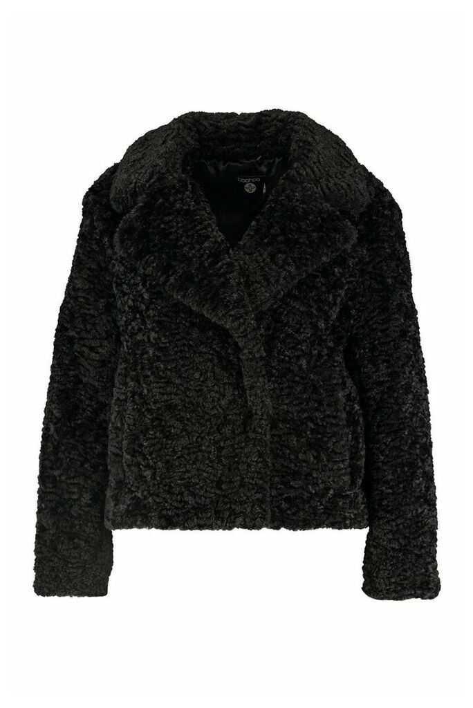 Womens Plus Teddy Faux Fur Short Length Coat - black - 22, Black