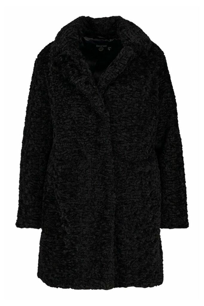 Womens Plus Faux Fur Teddy Pocket Coat - black - 16, Black