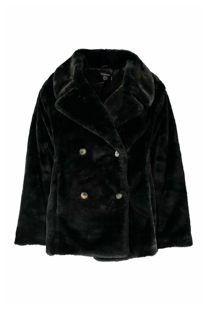 Womens Plus Supersoft Faux Fur Double Breasted Coat - black - 18, Black