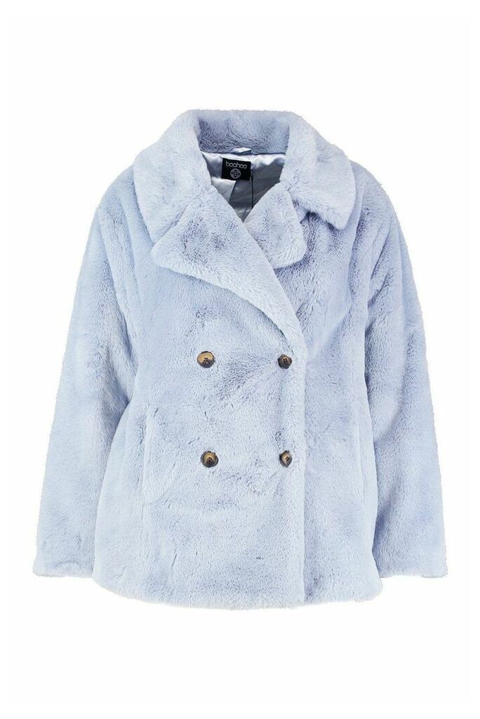 Womens Plus Supersoft Faux Fur Double Breasted Coat - blue - 20, Blue