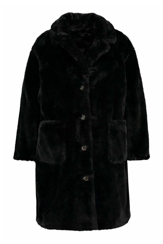 Womens Plus Supersoft Faux Fur Button Through Coat - black - 20, Black