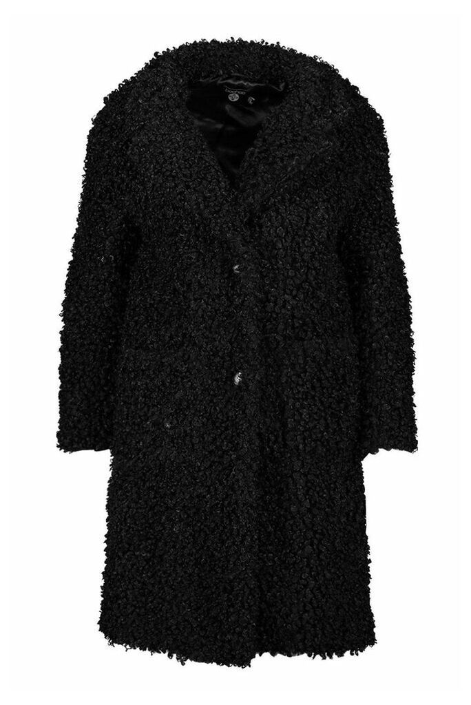 Womens Plus Teddy Faux Fur Longline Coat - black - 16, Black